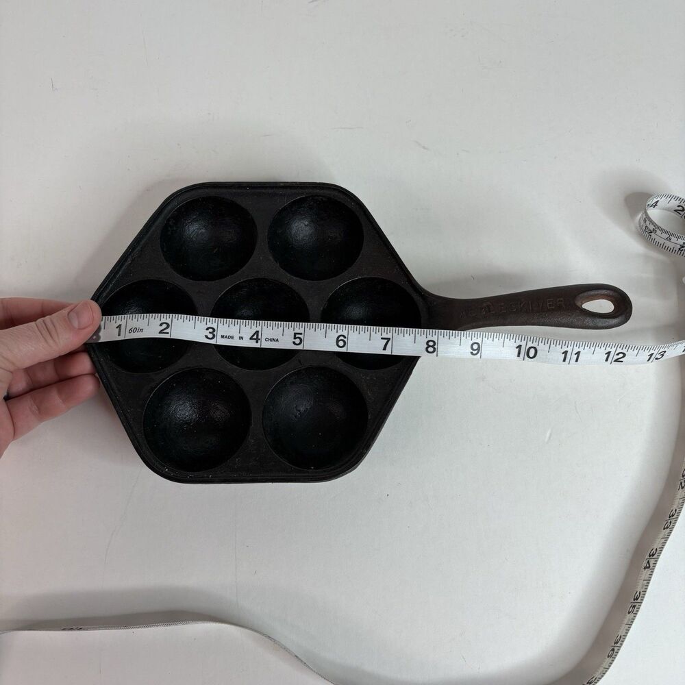 Vintage Aebleskiber Cast Iron Pan, 8” Pan With 7 2” Holes Danish Pancake Pan - Picture 6 of 9